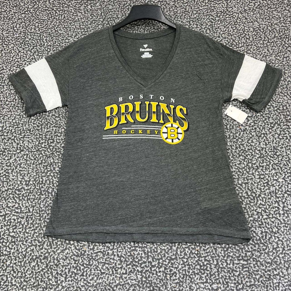 Boston Bruins Shirt Women Medium Gray Fanatics Short Sleeve V-Neck New M